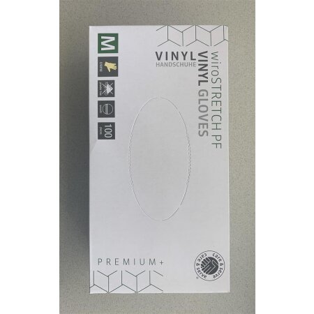 Handschuhe Vinyl Premium M Wiro Stretch Plus puderfrei in transparent creme