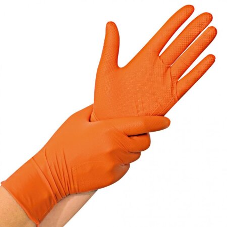 Handschuhe Nitril Power Grip puderfrei orange besonders starke Qualität L 50 Stück